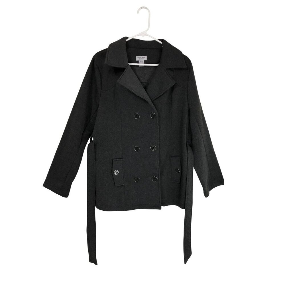Sabrina Lauren Peacoat Jacket Gray Double-Breasted Belted Waist Size L
